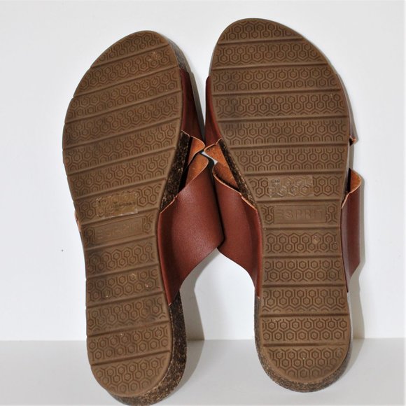 Esprit Cognac Brown Criss Cross Slides - Picture 6 of 6